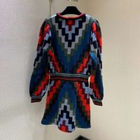 Gucci Women Multicolor Geometric Pattern Wool Knit Mini Dress-Blue (1)