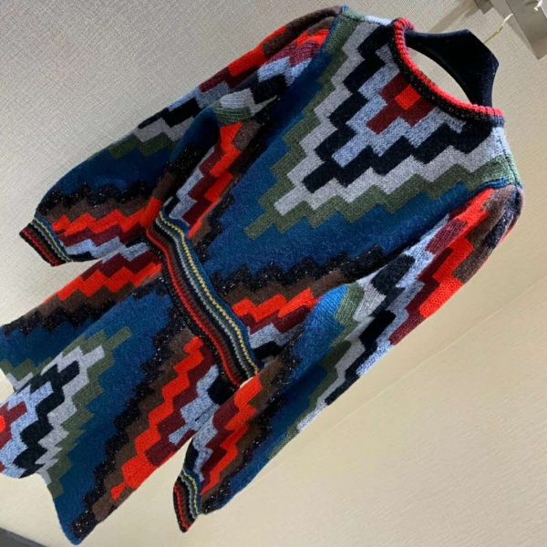 Gucci Women Multicolor Geometric Pattern Wool Knit Mini Dress-Blue (4)