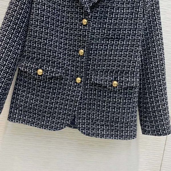 Gucci Women Square G Wool Jacket in Boxy Fit-Navy (2)