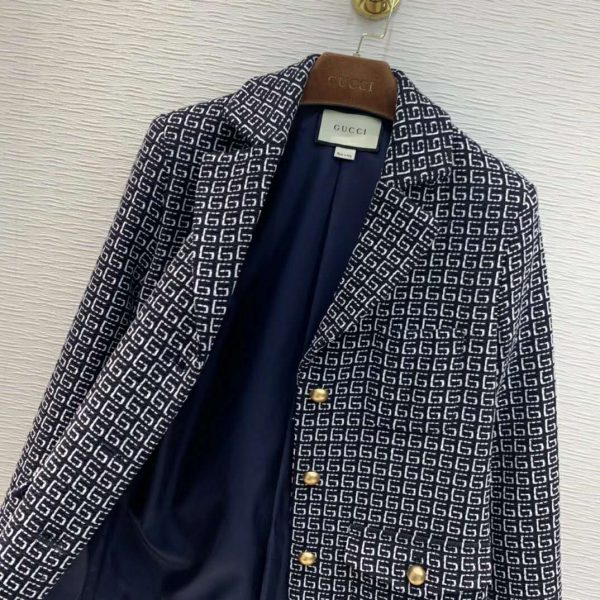 Gucci Women Square G Wool Jacket in Boxy Fit-Navy (4)