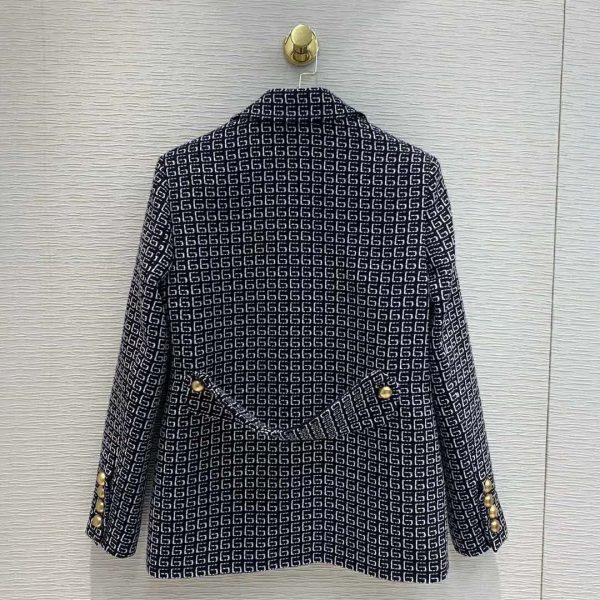 Gucci Women Square G Wool Jacket in Boxy Fit-Navy (5)