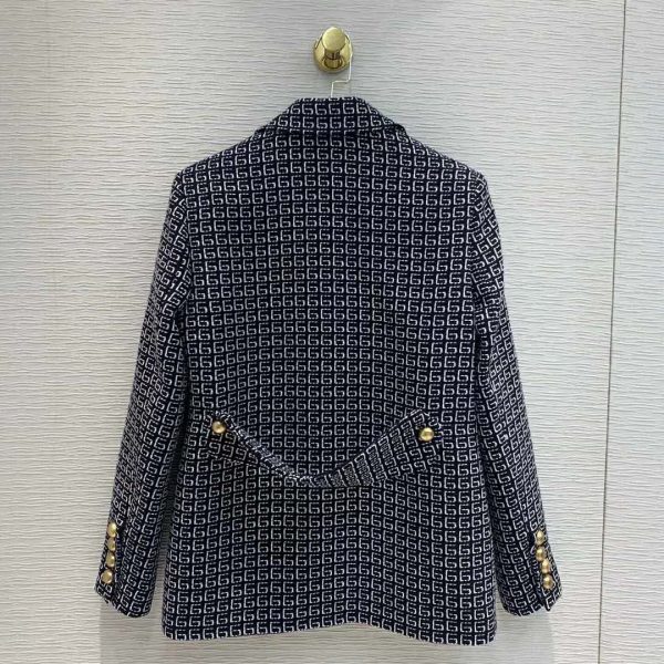 Gucci Women Square G Wool Jacket in Boxy Fit-Navy (5)
