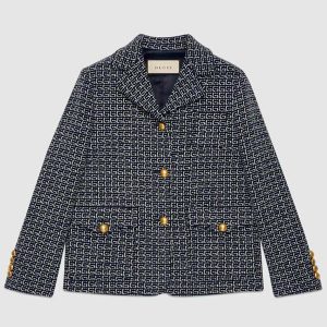 Gucci Women Square G Wool Jacket in Boxy Fit-Navy