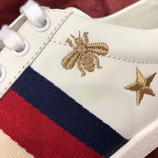 Gucci Women’s Ace Embroidered Sneaker in White Leather with Bees and Stars (12)