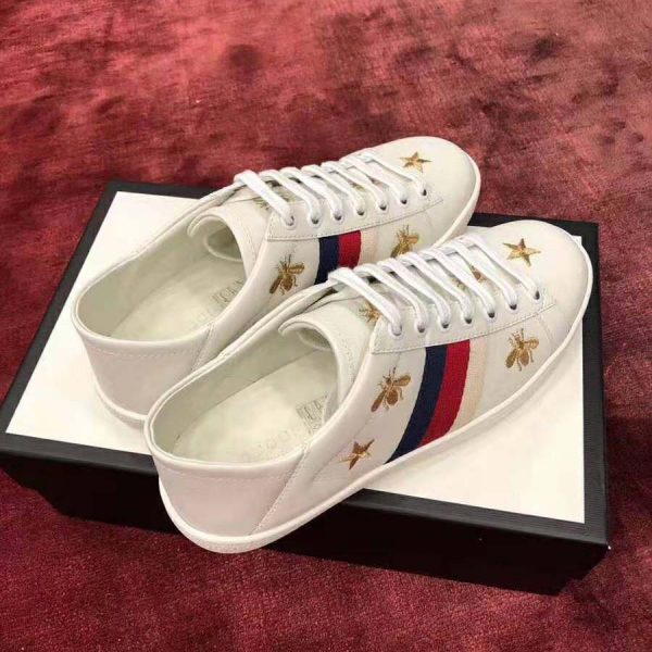 Gucci Women’s Ace Embroidered Sneaker in White Leather with Bees and Stars (2)
