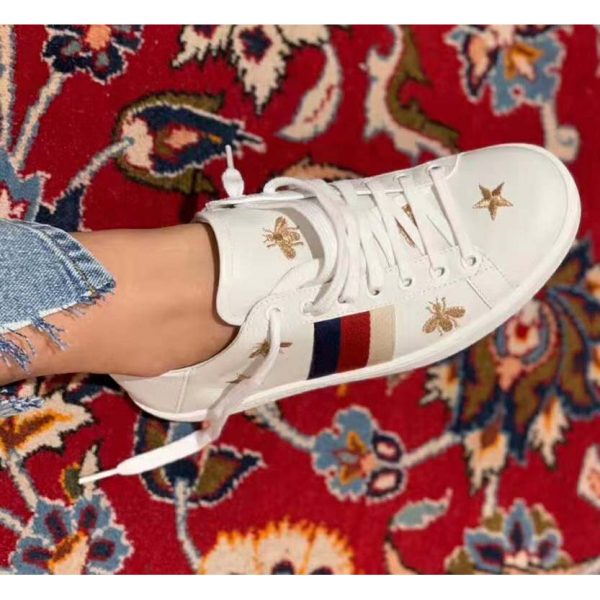 Gucci Women’s Ace Embroidered Sneaker in White Leather with Bees and Stars (3)