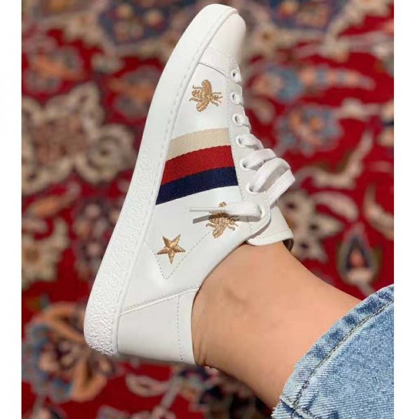 Gucci Women’s Ace Embroidered Sneaker in White Leather with Bees and Stars (4)