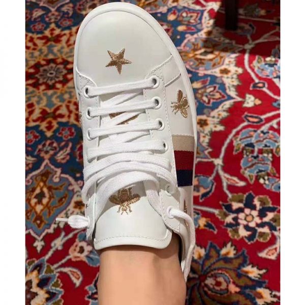 Gucci Women’s Ace Embroidered Sneaker in White Leather with Bees and Stars (5)