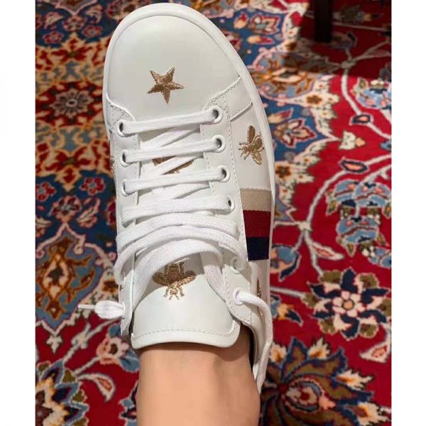 Gucci Women’s Ace Embroidered Sneaker in White Leather with Bees and Stars (5)