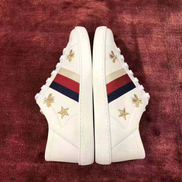 Gucci Women’s Ace Embroidered Sneaker in White Leather with Bees and Stars (6)