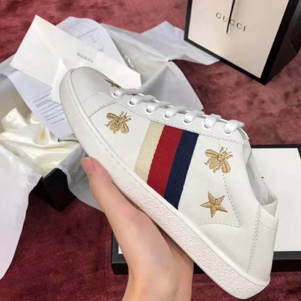 Gucci Women’s Ace Embroidered Sneaker in White Leather with Bees and Stars (8)