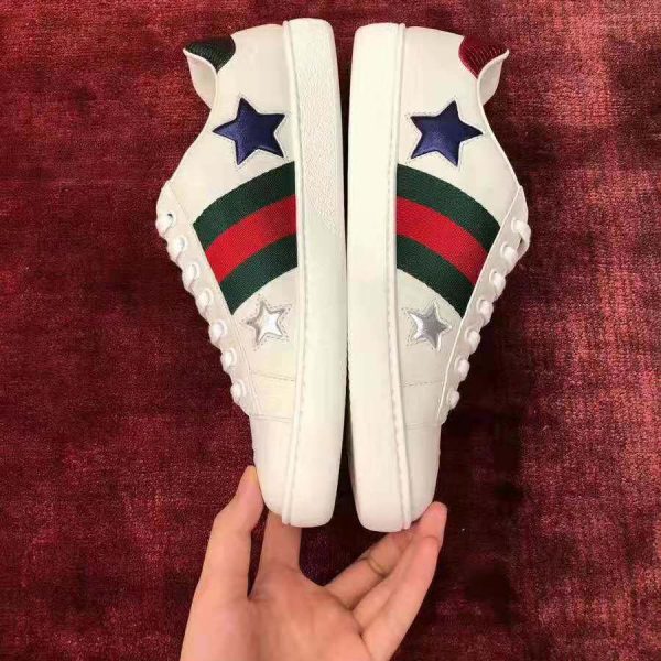 Gucci Women’s Ace Embroidered Sneaker in White Leather with Inlaid Multicolor Stars (8)