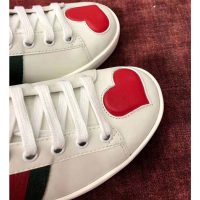 Gucci Women’s Ace Embroidered Sneaker with Two Leather Hearts in Rubber Sole-White (1)