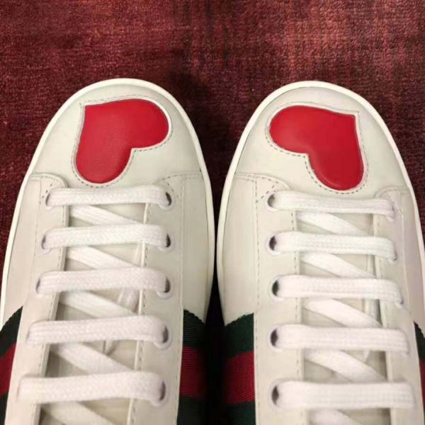 Gucci Women’s Ace Embroidered Sneaker with Two Leather Hearts in Rubber Sole-White (5)