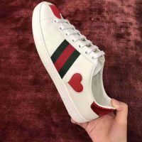 Gucci Women’s Ace Embroidered Sneaker with Two Leather Hearts in Rubber Sole-White (1)