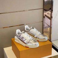 Louis Vuitton LV Men LV Trainer Sneaker in Metallic Silver Leather with Louis Vuitton Script Signature (1)