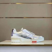 Louis Vuitton LV Men LV Trainer Sneaker in Metallic Silver Leather with Louis Vuitton Script Signature (1)