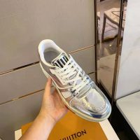 Louis Vuitton LV Men LV Trainer Sneaker in Metallic Silver Leather with Louis Vuitton Script Signature (1)