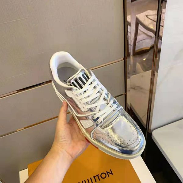 Louis Vuitton LV Men LV Trainer Sneaker in Metallic Silver Leather with Louis Vuitton Script Signature (8)