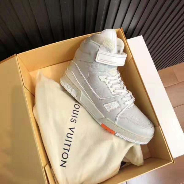 Louis Vuitton LV Unisex LV Trainer Sneaker Boot in Grained Calf Leather-White (3)