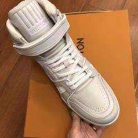 Louis Vuitton LV Unisex LV Trainer Sneaker Boot in Grained Calf Leather-White (1)