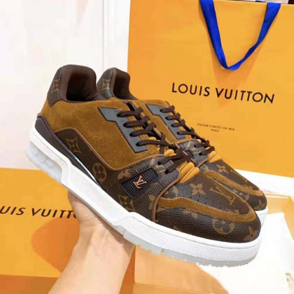 Louis Vuitton LV Unisex LV Trainer Sneaker in Monogram Canvas and Suede Calf Leather-Brown (13)
