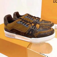 Louis Vuitton LV Unisex LV Trainer Sneaker in Monogram Canvas and Suede Calf Leather-Brown (1)