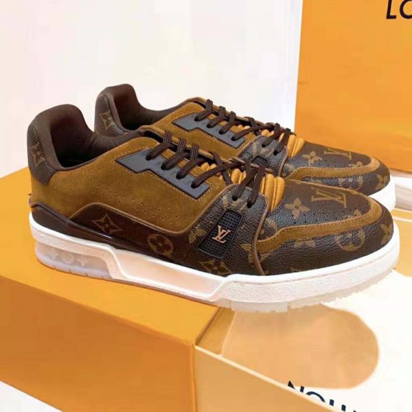Louis Vuitton LV Unisex LV Trainer Sneaker in Monogram Canvas and Suede Calf Leather-Brown (2)