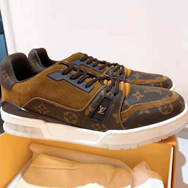 Louis Vuitton LV Unisex LV Trainer Sneaker in Monogram Canvas and Suede Calf Leather-Brown (3)
