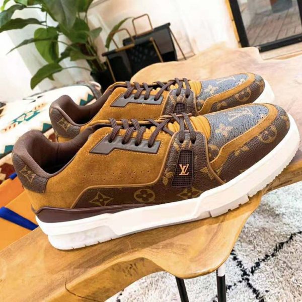Louis Vuitton LV Unisex LV Trainer Sneaker in Monogram Canvas and Suede Calf Leather-Brown (4)