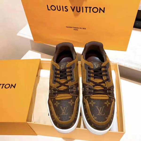 Louis Vuitton LV Unisex LV Trainer Sneaker in Monogram Canvas and Suede Calf Leather-Brown (9)