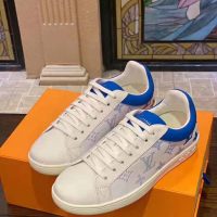 Louis Vuitton LV Unisex Luxembourg Sneaker in White Grained Calf Leather-Blue (1)