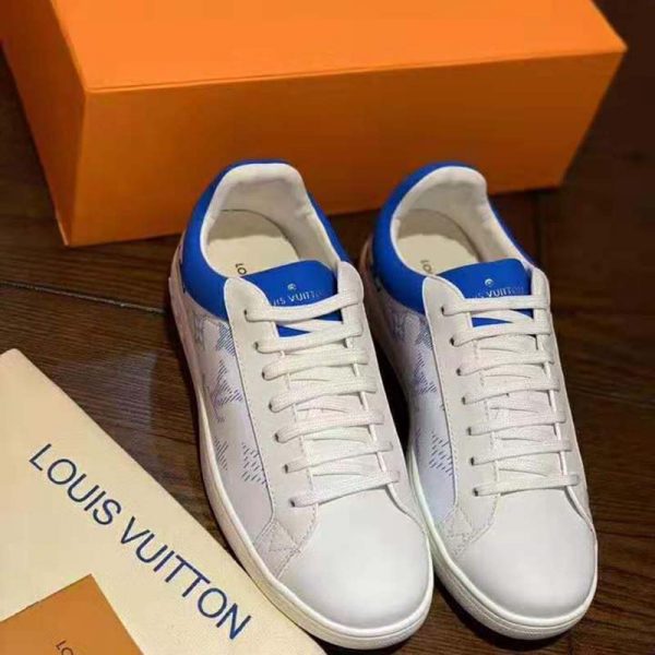 Louis Vuitton LV Unisex Luxembourg Sneaker in White Grained Calf Leather-Blue (3)