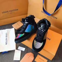 Louis Vuitton LV Unisex Rivoli Sneaker Boot in Iridescent Monogram Textile and Calf Leather-Black (1)