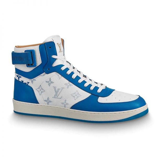 Louis Vuitton LV Unisex Rivoli Sneaker Boot in Monogram Grained Calf Leather-Blue (1)