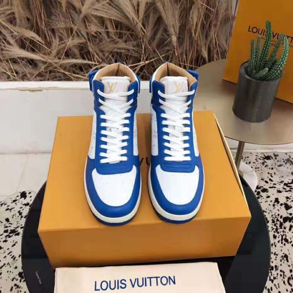 Louis Vuitton LV Unisex Rivoli Sneaker Boot in Monogram Grained Calf Leather-Blue (2)