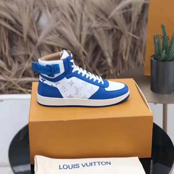 Louis Vuitton LV Unisex Rivoli Sneaker Boot in Monogram Grained Calf Leather-Blue (4)