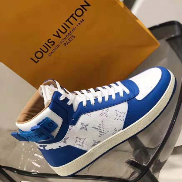 Louis Vuitton LV Unisex Rivoli Sneaker Boot in Monogram Grained Calf Leather-Blue (7)