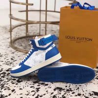 Louis Vuitton LV Unisex Rivoli Sneaker Boot in Monogram Grained Calf Leather-Blue (1)