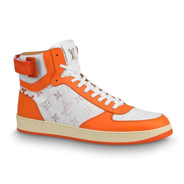 Louis Vuitton LV Unisex Rivoli Sneaker Boot in Monogram Grained Calf Leather-Orange (1)