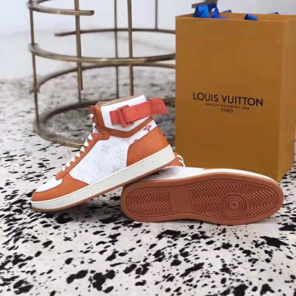 Louis Vuitton LV Unisex Rivoli Sneaker Boot in Monogram Grained Calf Leather-Orange (10)