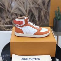 Louis Vuitton LV Unisex Rivoli Sneaker Boot in Monogram Grained Calf Leather-Orange (1)