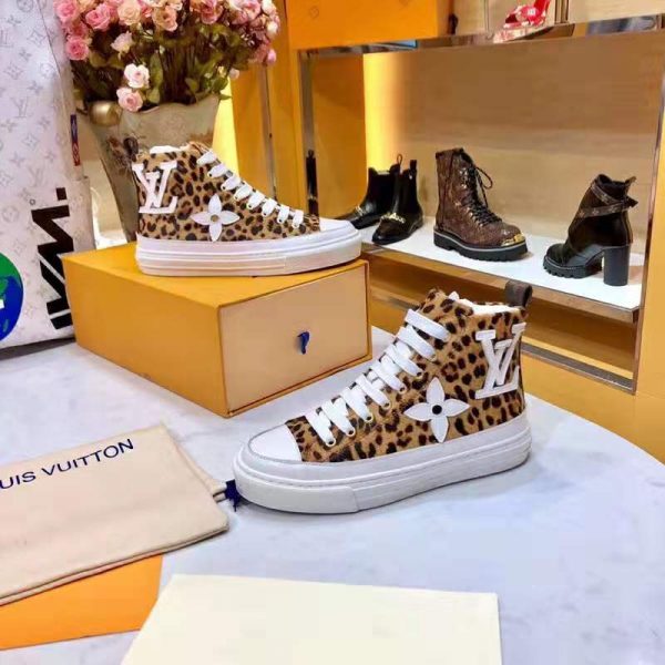 Louis Vuitton LV Unisex Stellar Sneaker Boot in Pony-Styled Calf Leather with Giant LV Monogram Flowers-Brown (5)