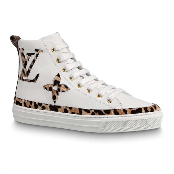 Louis Vuitton LV Unisex Stellar Sneaker Boot in Soft White Calfskin Leather with Giant LV Monogram Flowers (1)