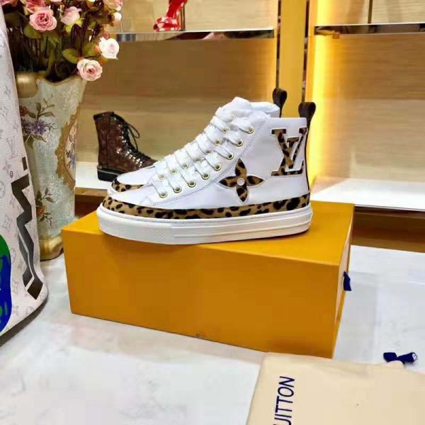 Louis Vuitton LV Unisex Stellar Sneaker Boot in Soft White Calfskin Leather with Giant LV Monogram Flowers (2)
