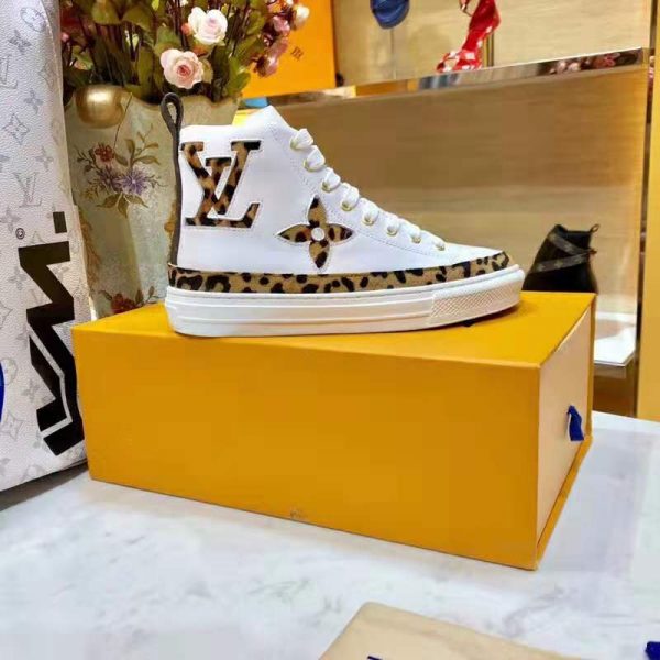 Louis Vuitton LV Unisex Stellar Sneaker Boot in Soft White Calfskin Leather with Giant LV Monogram Flowers (6)