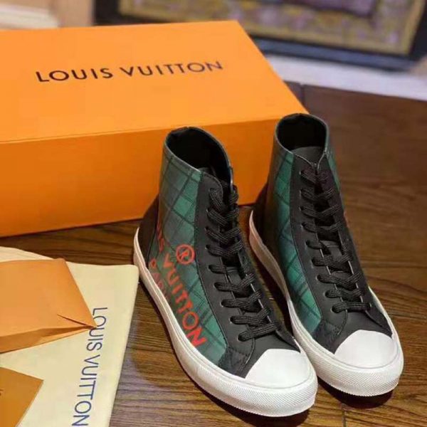 Louis Vuitton LV Unisex Tattoo Sneaker Boot in Damier Tartan Canvas-Green (3)