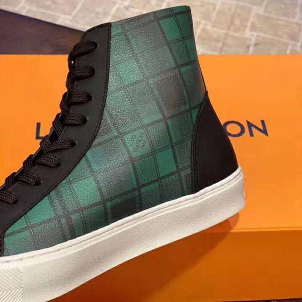 Louis Vuitton LV Unisex Tattoo Sneaker Boot in Damier Tartan Canvas-Green (6)