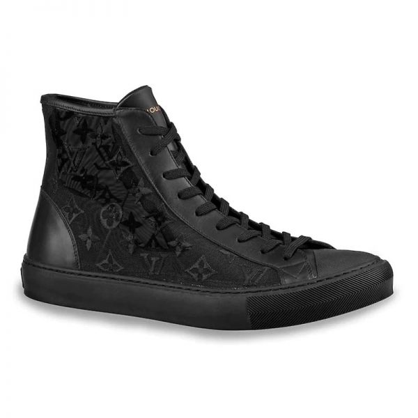 Louis Vuitton LV Unisex Tattoo Sneaker Boot in Damier Tartan Canvas with Monogram Embroidery-Black (1)