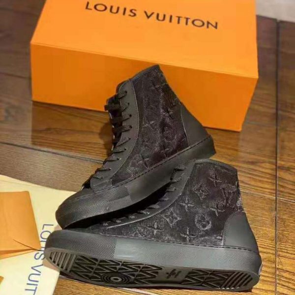 Louis Vuitton LV Unisex Tattoo Sneaker Boot in Damier Tartan Canvas with Monogram Embroidery-Black (5)